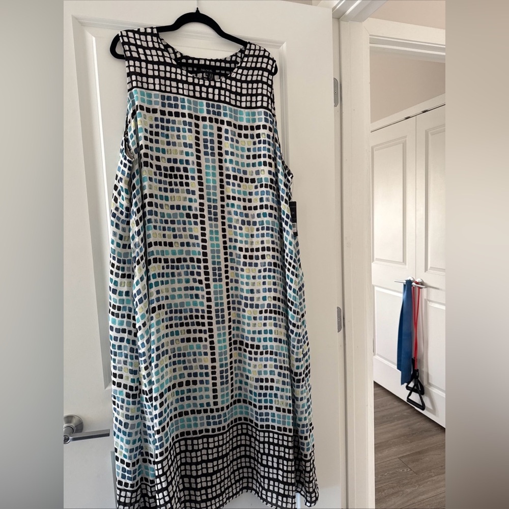 NIC+ZOE A-Line Maxi Dress with Blue, Black, and White Mosaic Size 3X